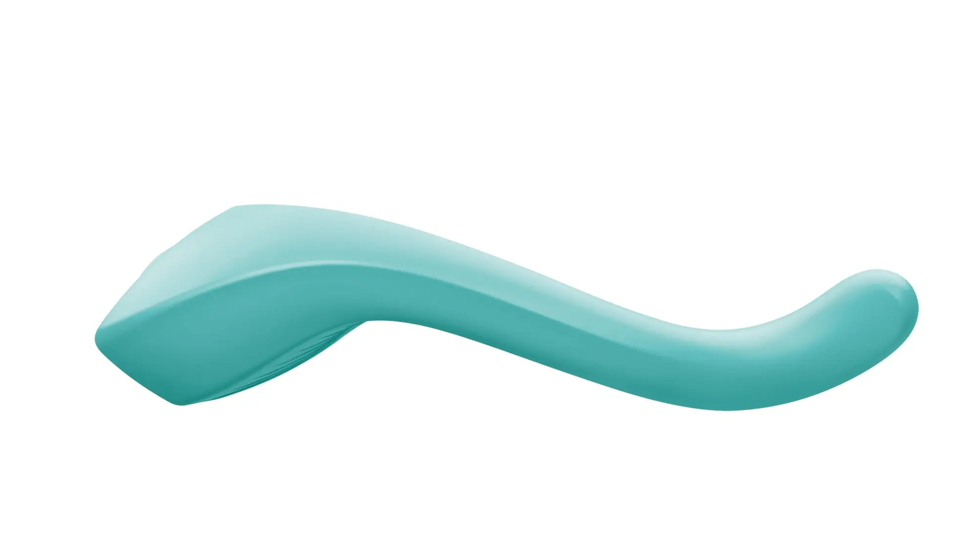 A sleek matte teal silicone toy with a smooth curved design from satisfyer endless love turquoise collection