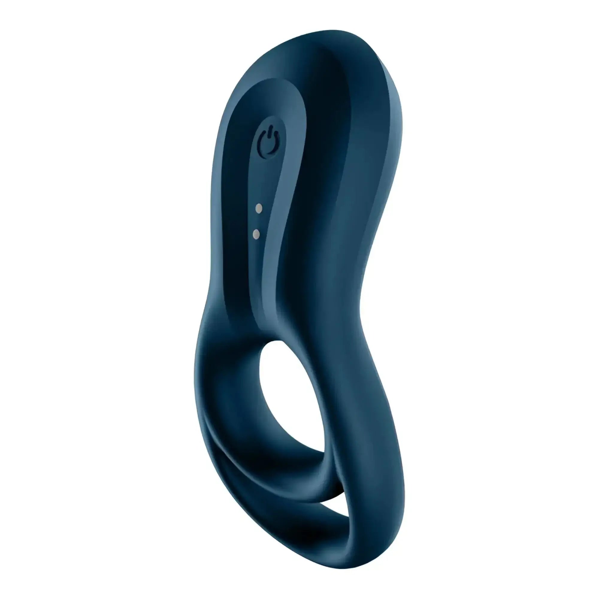 Dark blue silicone satisfyer epic duo cockring with integrated control panel and bluetooth connect app
