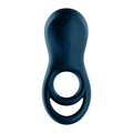 Dark blue silicone satisfyer epic duo cockring with smooth glossy finish ergonomic design and two interlocking rings