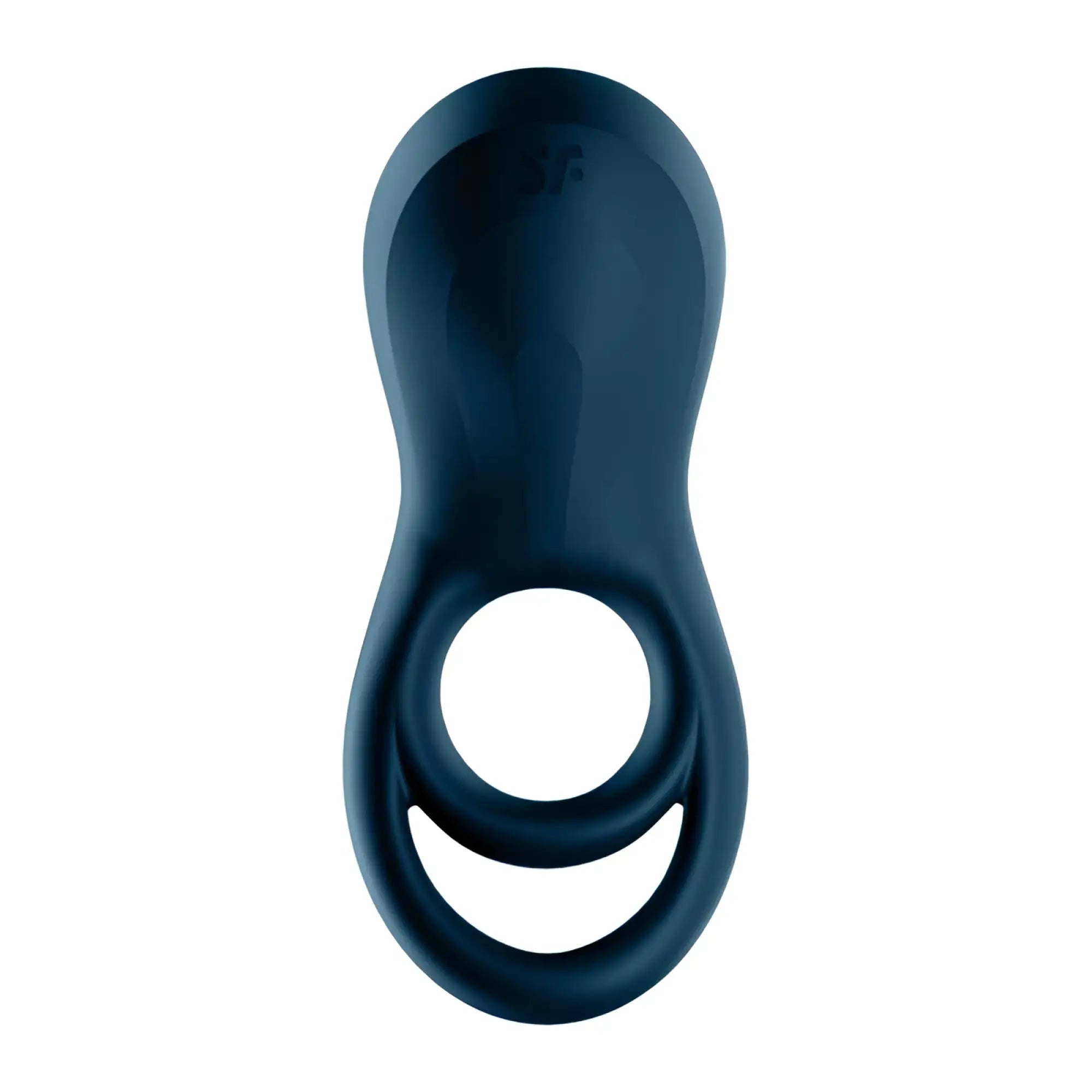 Dark blue silicone satisfyer epic duo cockring with smooth glossy finish ergonomic design and two interlocking rings