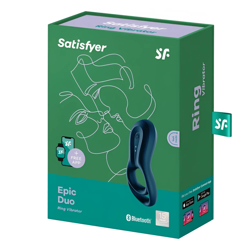 Satisfyer epic duo cockring vibrator in navy blue silicone with bluetooth connect app for enhanced pleasure