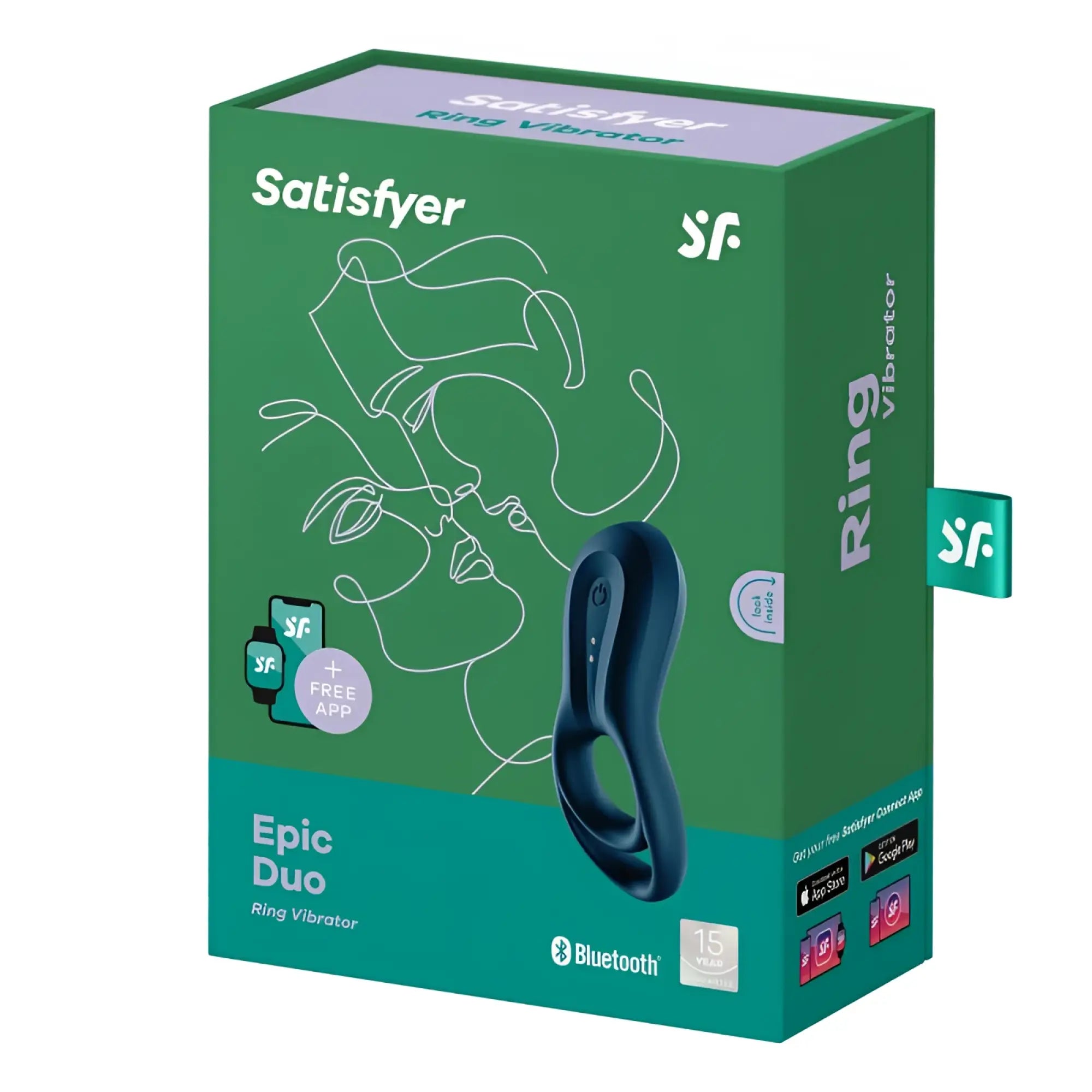 Satisfyer epic duo cockring vibrator in navy blue silicone with bluetooth connect app for enhanced pleasure