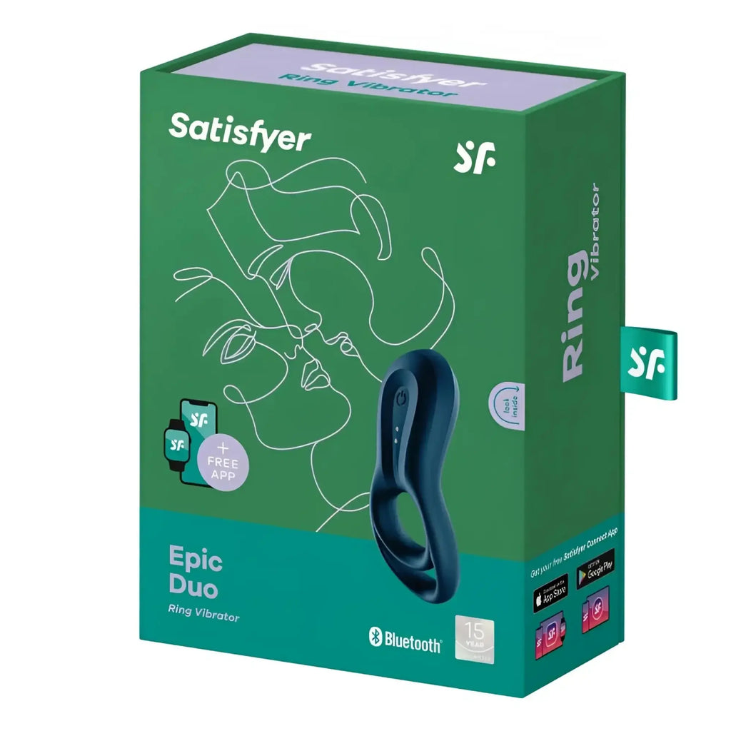 Satisfyer epic duo cockring vibrator in navy blue silicone with bluetooth connect app for enhanced pleasure