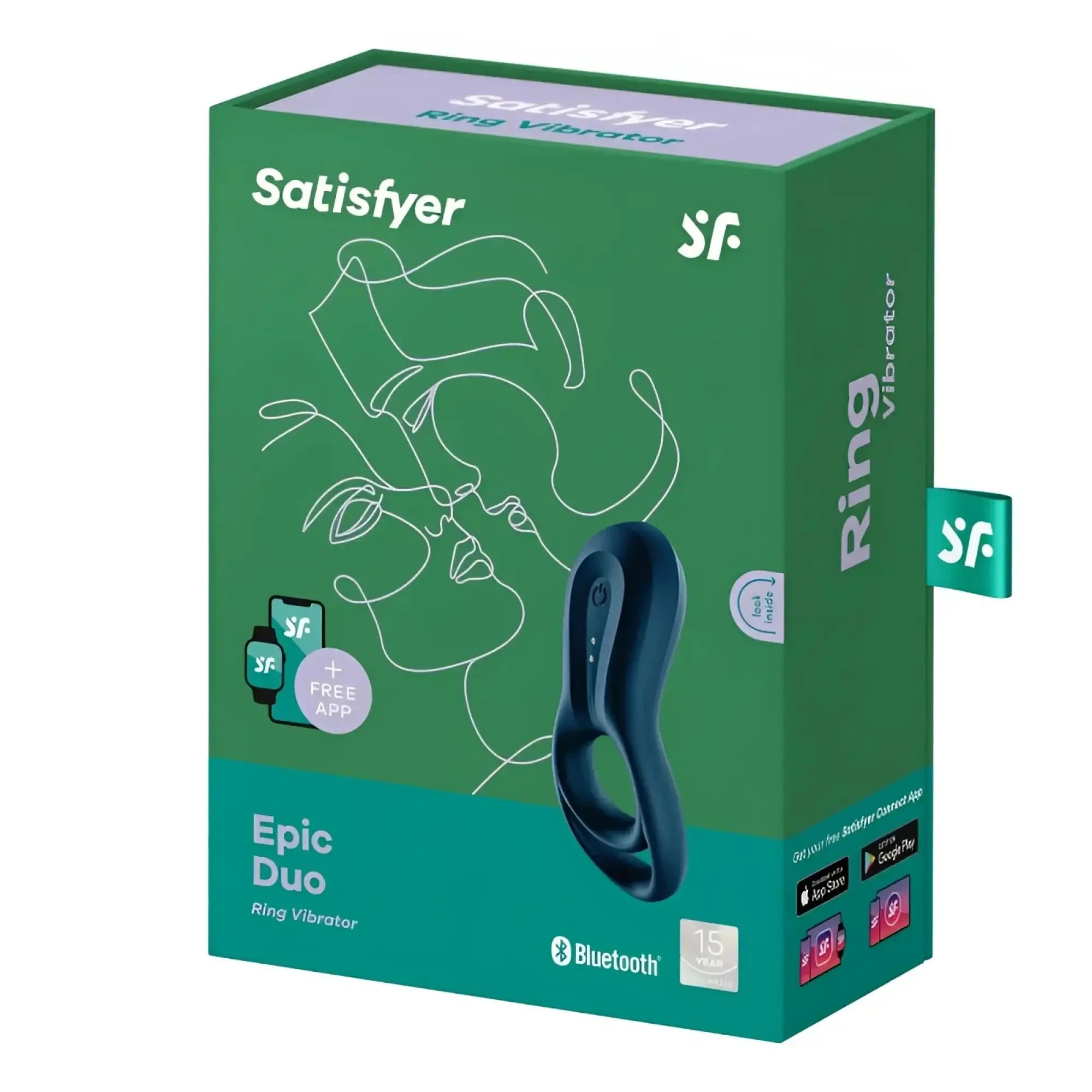 Satisfyer epic duo cockring vibrator in navy blue silicone with bluetooth connect app for enhanced pleasure