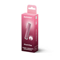 Pink satisfyer first kiss 3d air pulse vibrator in retail packaging designed for gentle clitoral stimulation