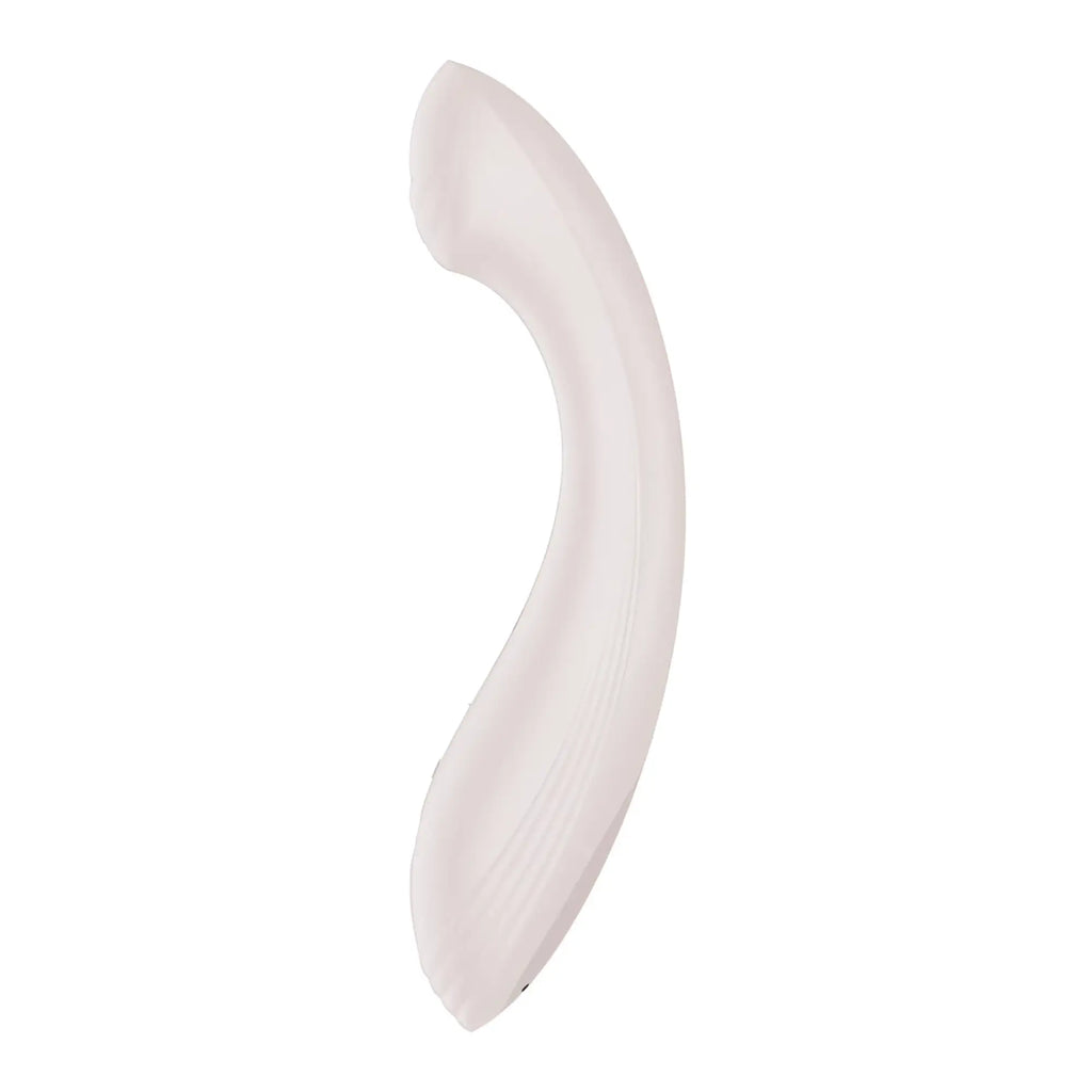 Satisfyer G-Force beige sleek curved matte white silicone device with smooth ergonomic design for intimate use