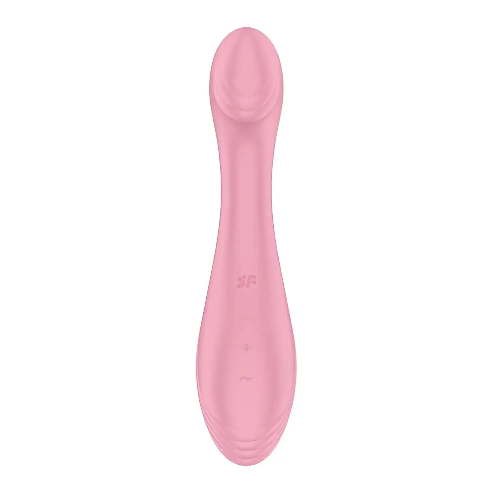 Pink silicone adult toy satisfyer g-force with smooth curved design and subtle branding on the handle