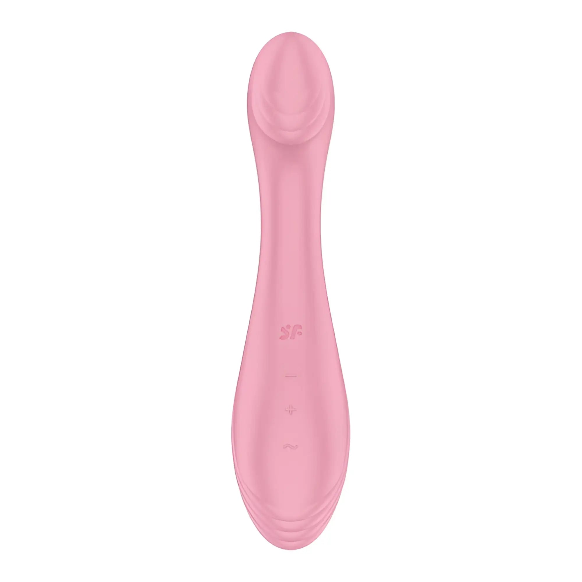 Pink silicone adult toy satisfyer g-force with smooth curved design and subtle branding on the handle