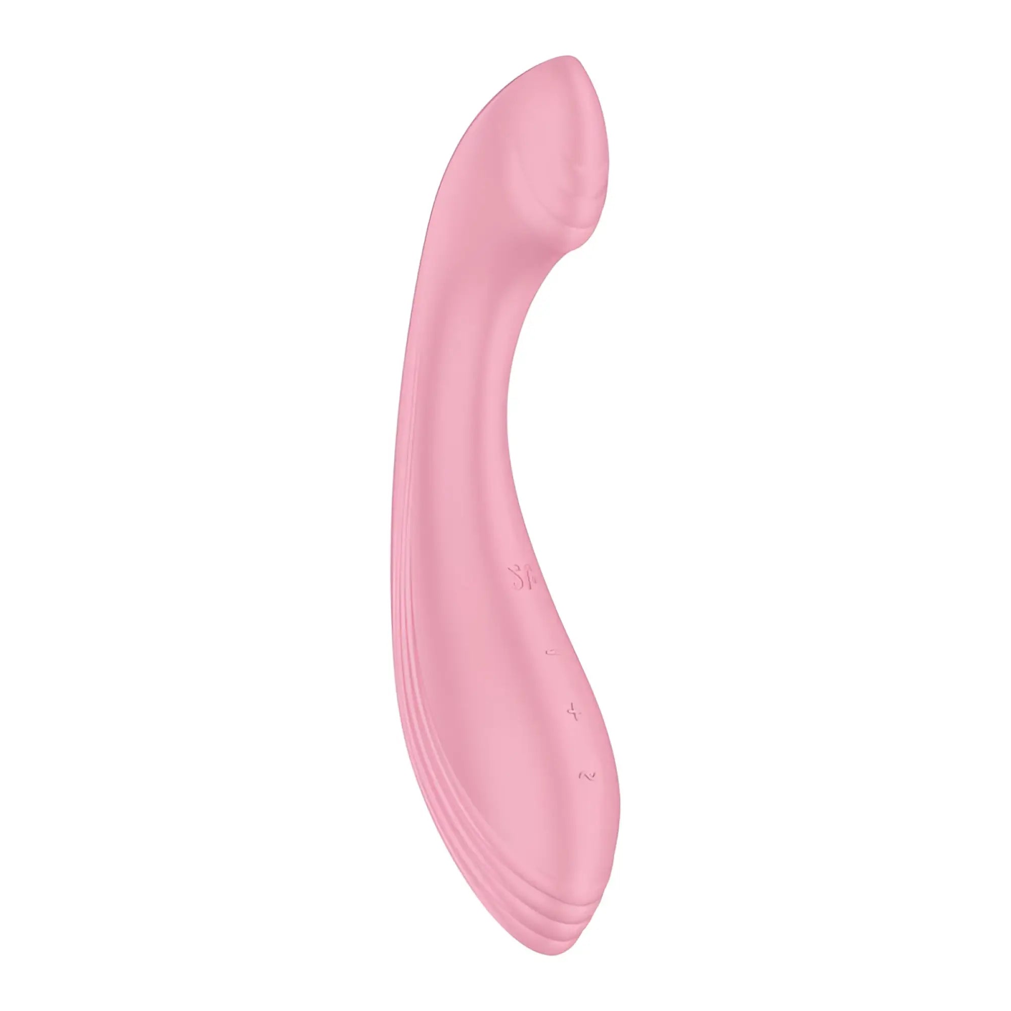 Pink silicone vibratory wand with smooth curved design and subtle textured grip zones by Satisfyer G-Force