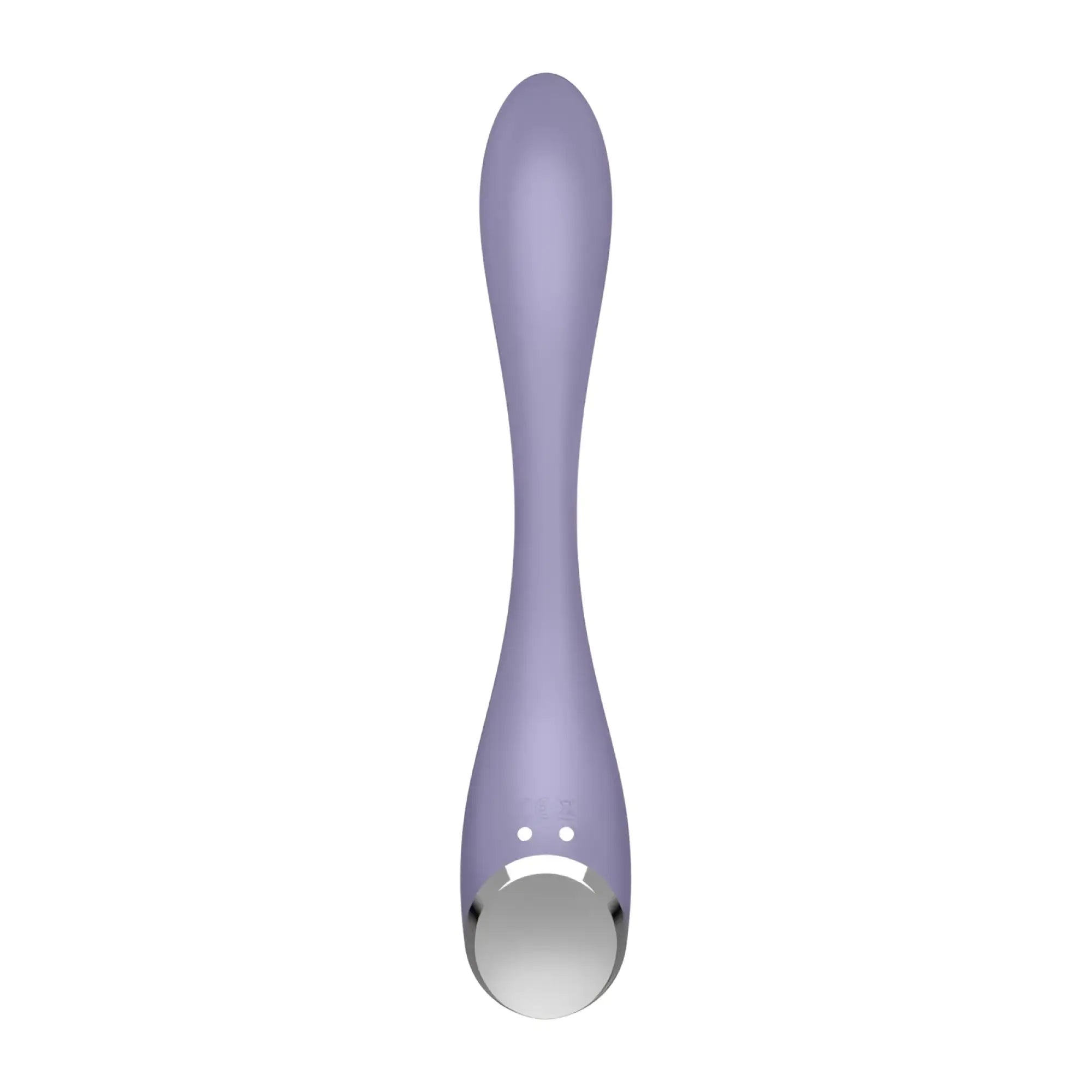 Satisfyer g-spot flex 5+ lilac sleek silicone handheld facial massager with polished silver circular head