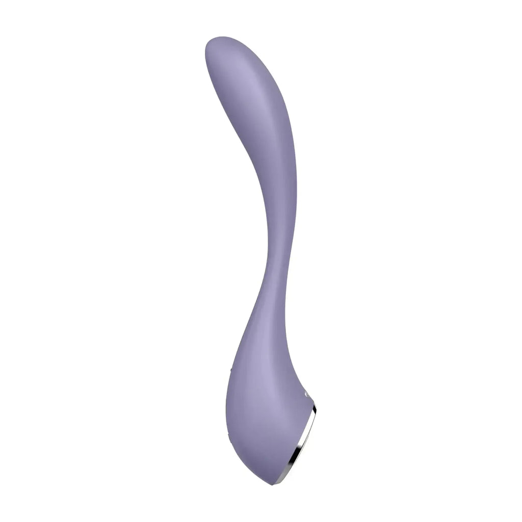 Satisfyer G-Spot Flex 5+ lilac sleek lavender silicone pleasure device with smooth curved design and metallic base accent