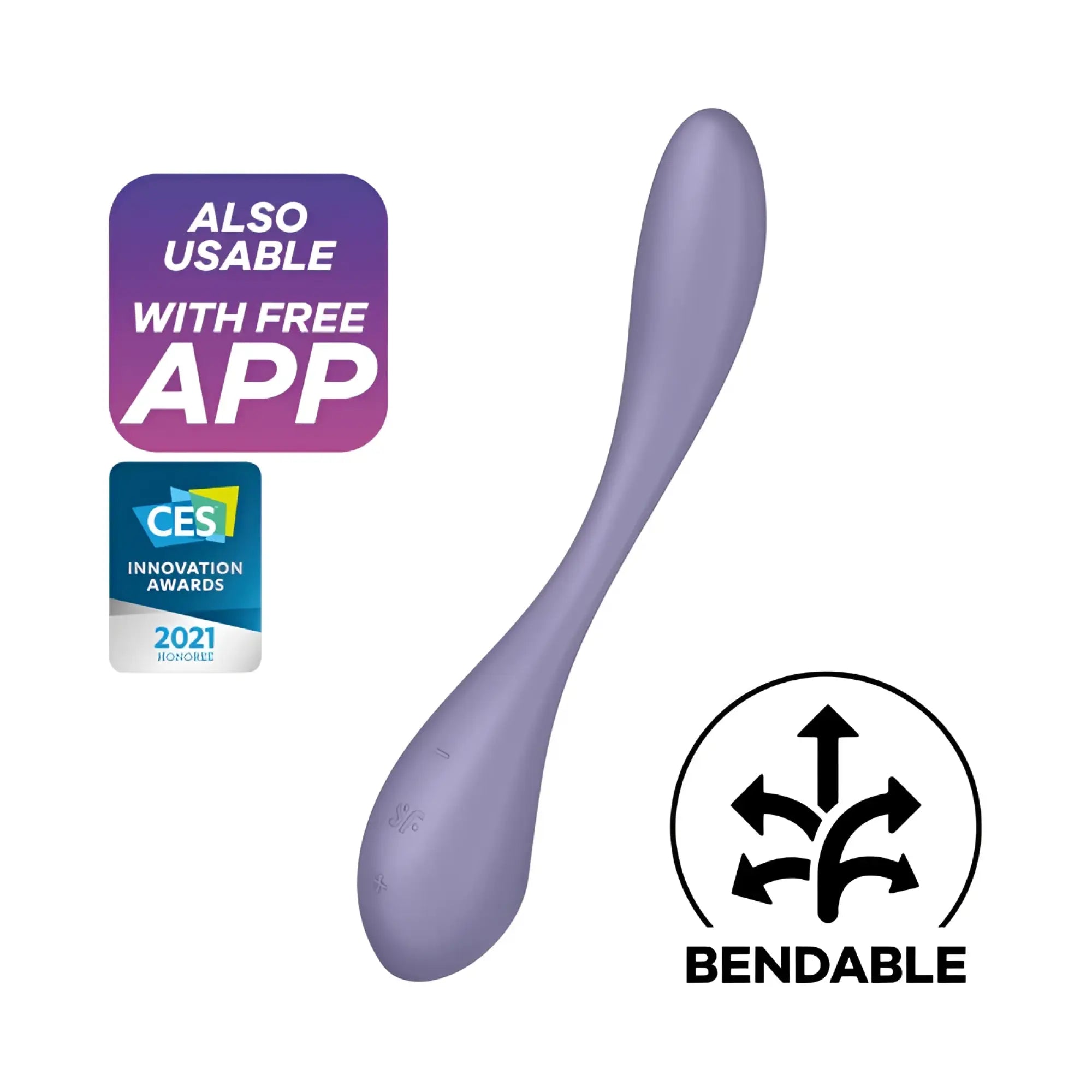 Satisfyer g-spot flex 5+ lilac sleek lavender silicone toy with ergonomic bendable design for targeted stimulation