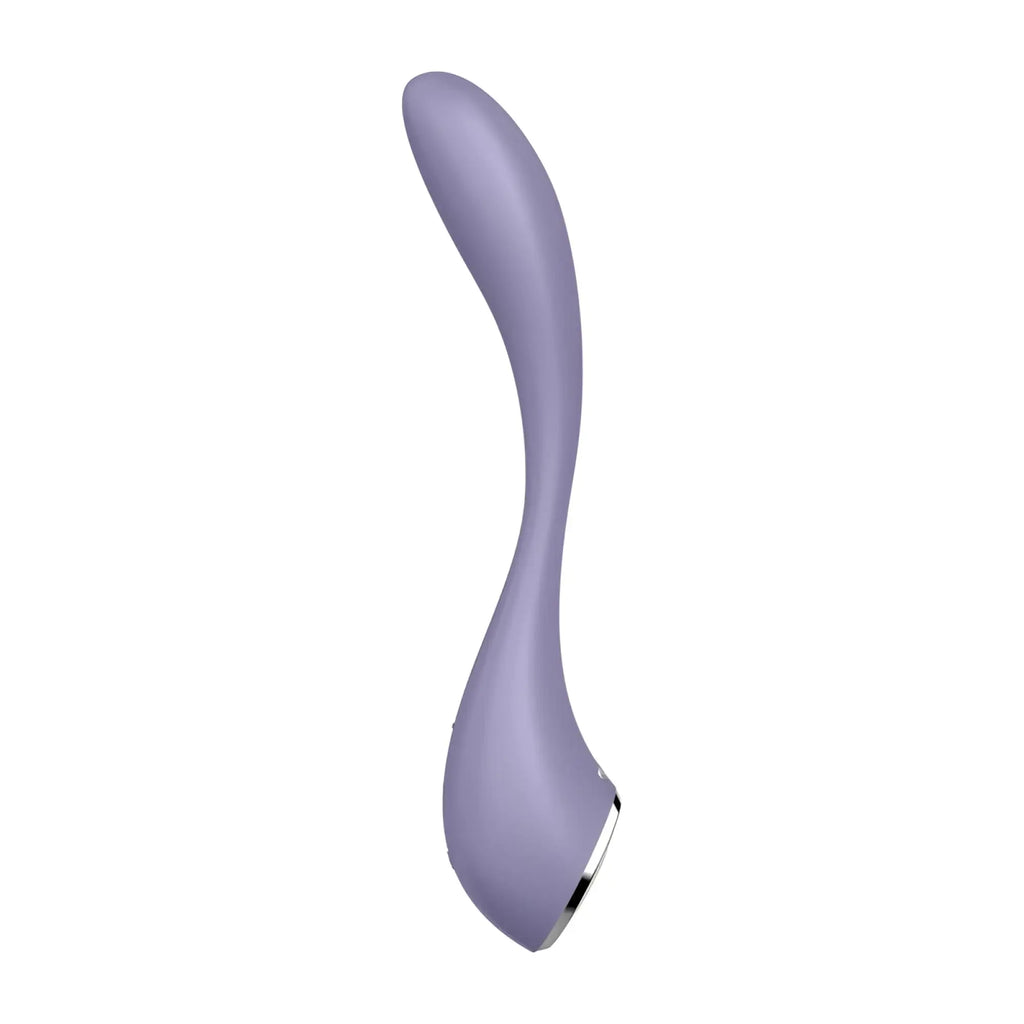 Satisfyer G-Spot Flex 5+ lilac sleek lavender silicone pleasure device with smooth curved design and metallic base accent
