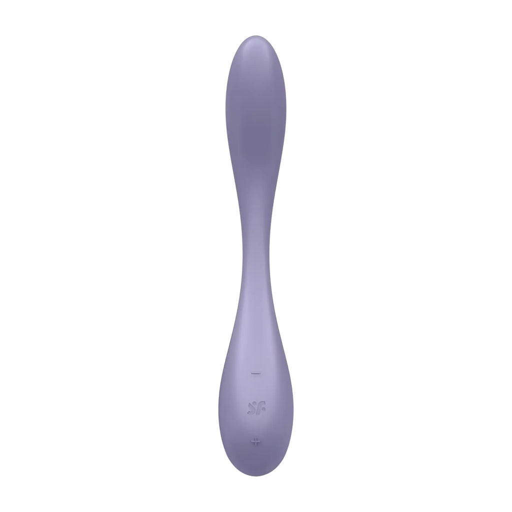 A sleek lavender silicone satisfyer g-spot flex 5+ with ergonomic design and subtle branding