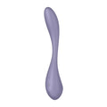 A sleek lavender silicone g-spot toy with a smooth curved design and subtle branding on the base by Satisfyer