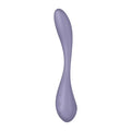 A sleek lavender silicone g-spot toy with a smooth curved design and subtle branding on the base by Satisfyer