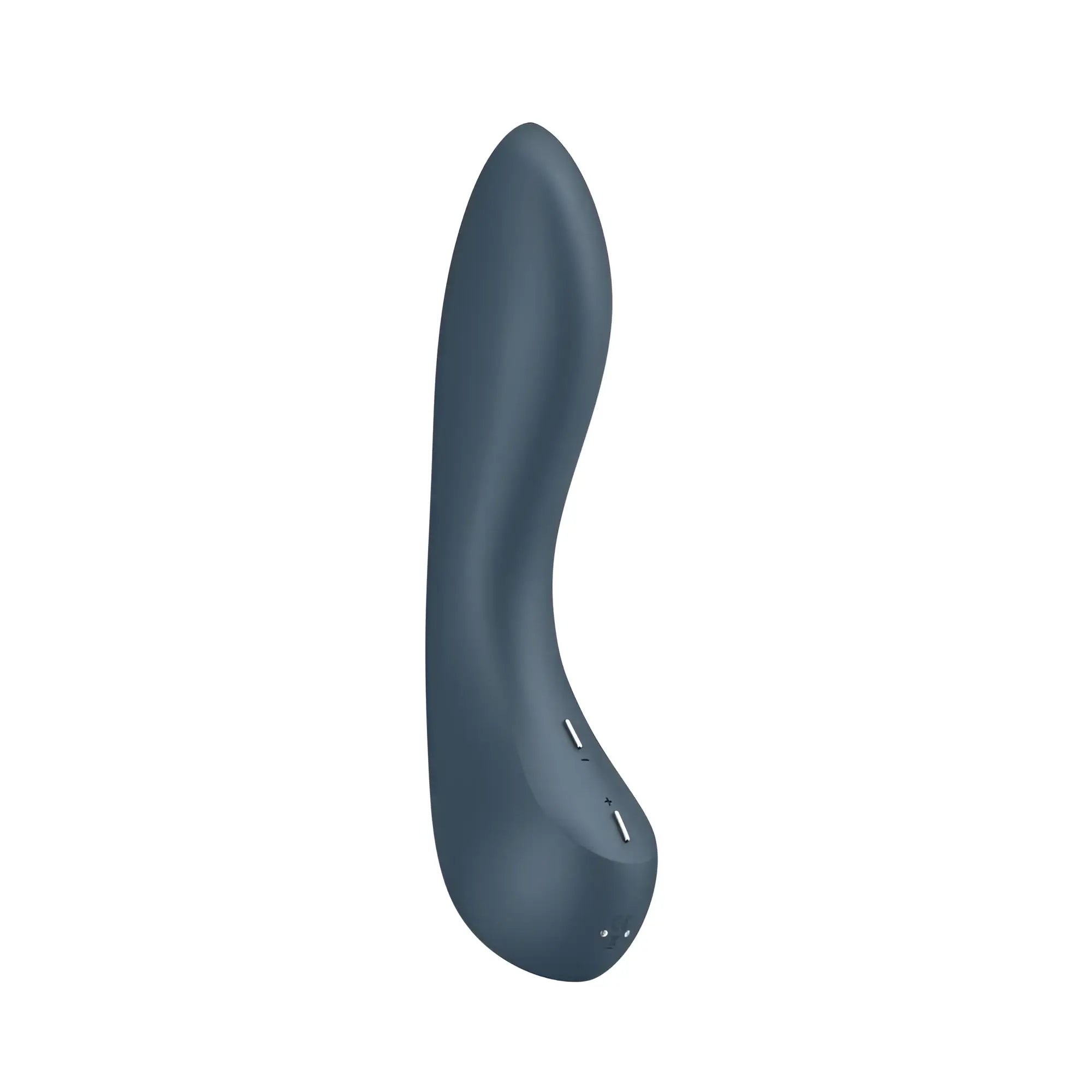 Dark gray sleekly curved silicone g-spot pleasure device with subtle button controls by satisfyer g-spot wave 4