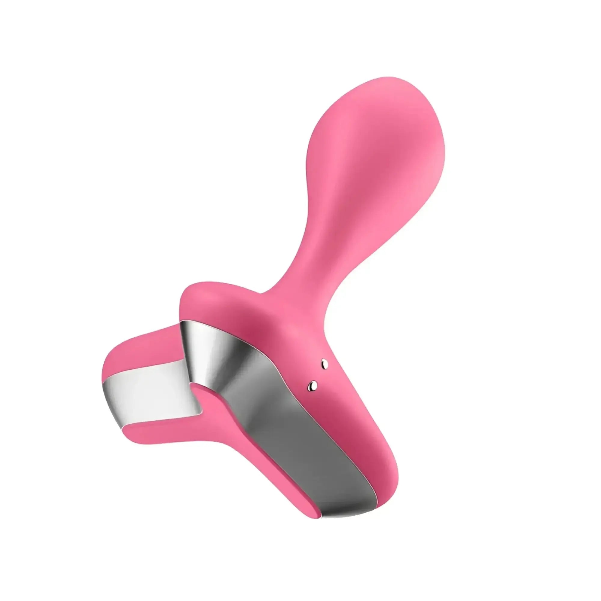 Pink silicone and stainless steel hair clip with sleek ergonomic design.