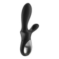 Black silicone rabbit-shaped anal vibrator with metallic silver base and s brand logo for warming and app control