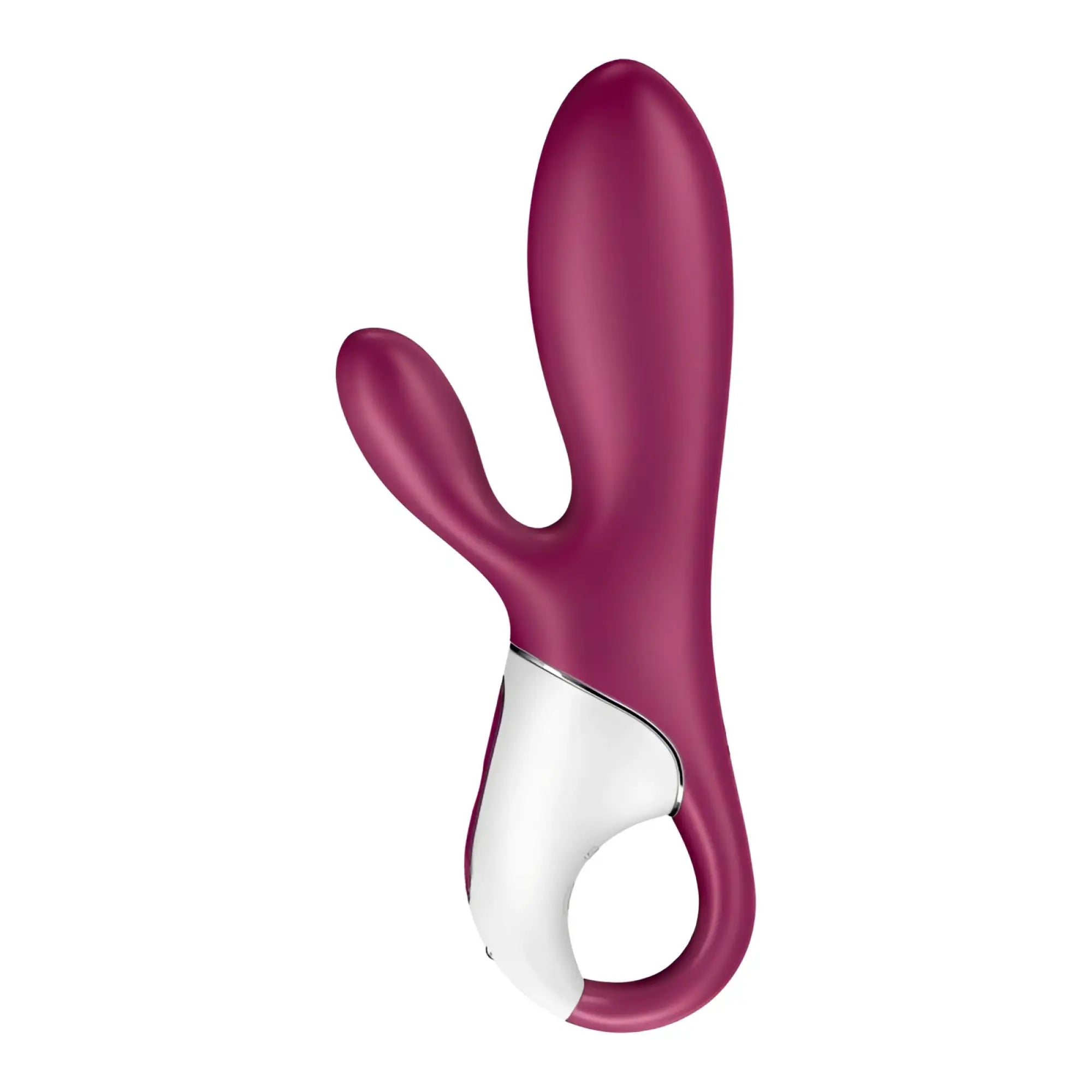 Sleek magenta satisfyer hot bunny connect app warming vibrator with smooth glossy finish and white ergonomic grip