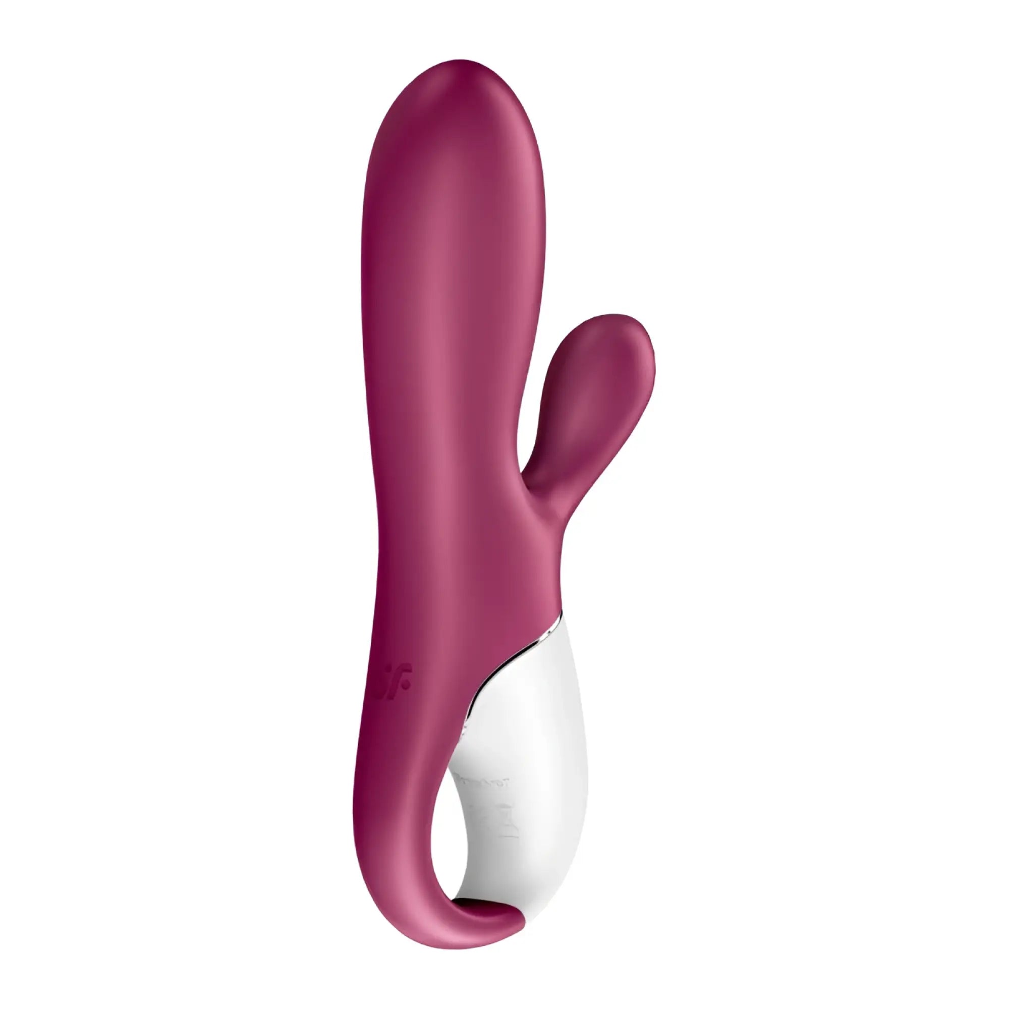 A sleek magenta satisfyer hot bunny connect app warming vibrator with a smooth glossy finish and white base
