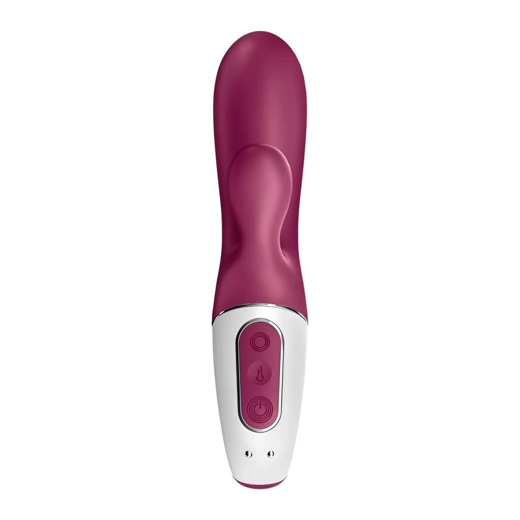 Satisfyer Hot Bunny Connect app warming vibrator in magenta and white with smooth ergonomic design and three buttons