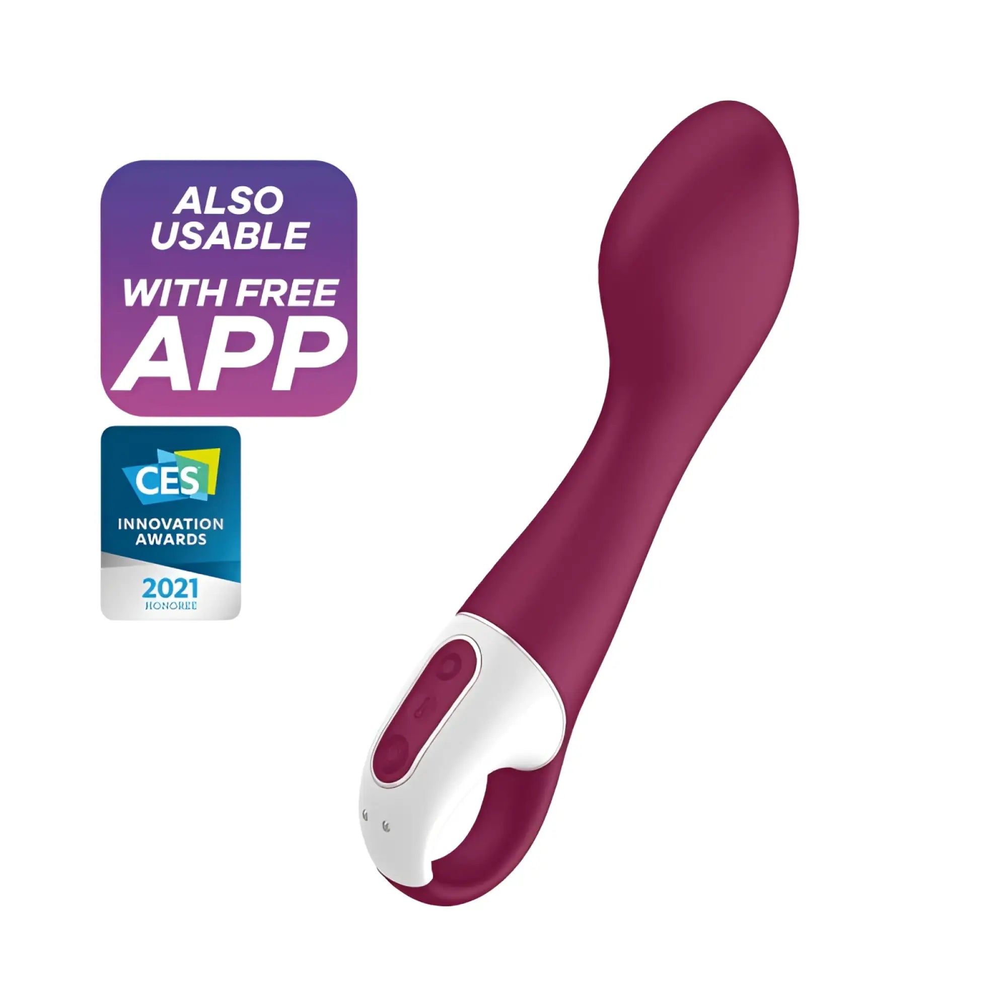 Satisfyer Hot Spot warming g-spot vibrator in sleek maroon and white with a curved ergonomic wireless design
