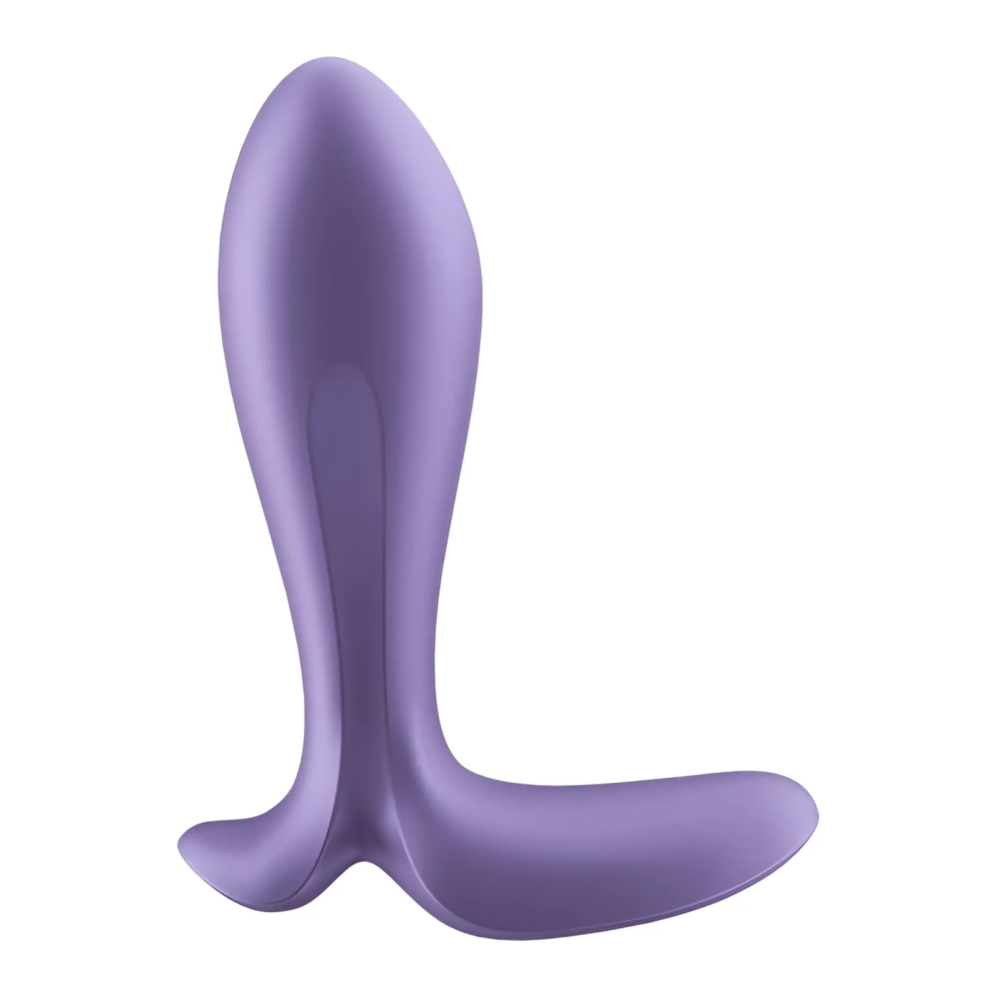 Purple silicone anal plug by Satisfyer with smooth ergonomic design and tapered ends for comfortable use