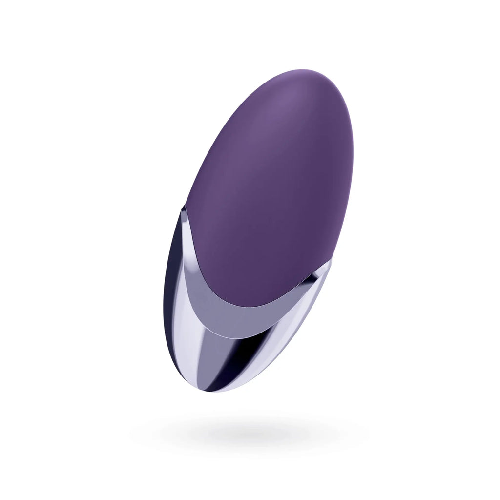 Satisfyer layon 1 massager in purple with chrome oval design for personal care and pleasure use