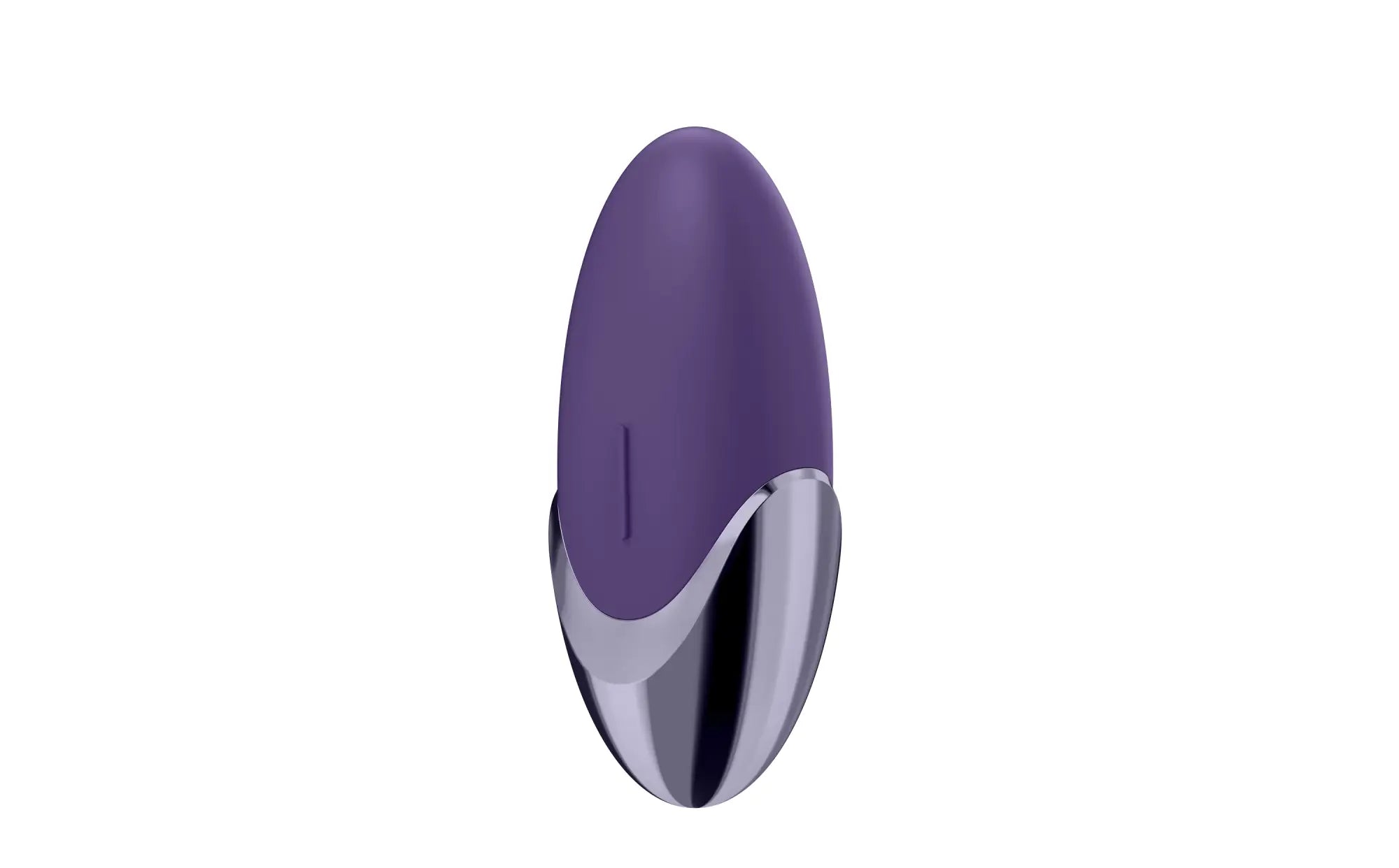 Purple and silver oval personal pleasure device with smooth glossy finish from satisfyer layon 1 massager series