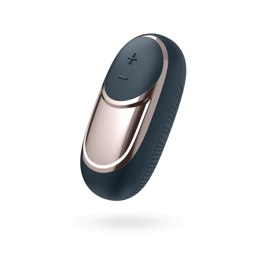 Rose gold and black ergonomic remote control with textured grip for satisfyer satisfyer layon 2 dark desire