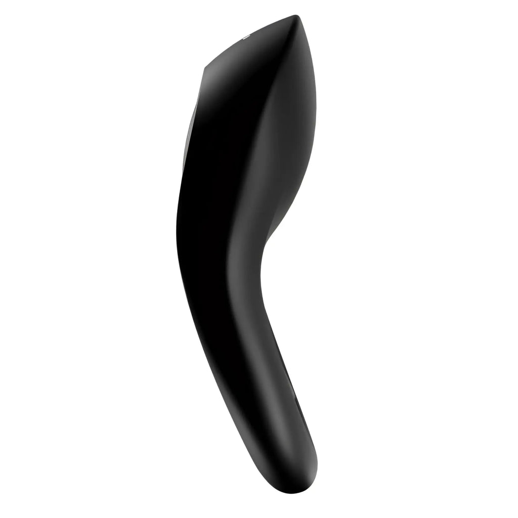 Black sleekly curved satisfyer legendary duo cockring with smooth glossy finish designed for adult use