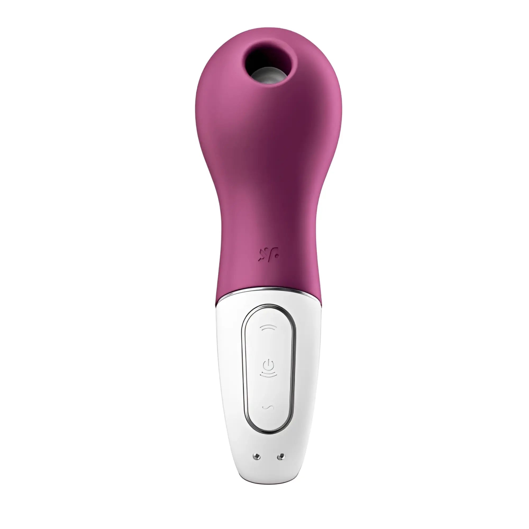 Satisfyer libra air wave vibrator in magenta and white silicone with rounded head and control buttons on handle