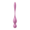 Pink silicone kegel pelvic floor trainer with smooth elongated design and two circular buttons by Satisfyer