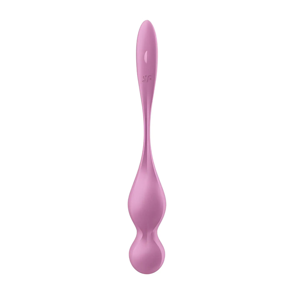 Pink silicone pleasure wand with sleek elongated design and smooth rounded contours from satisfyer love birds 1 kegel trainer