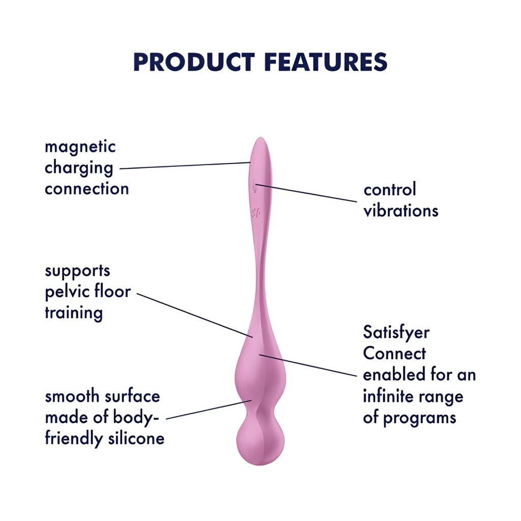 Pink silicone satisfyer love birds 1 kegel pelvic floor trainer with sleek ergonomic design and magnetic charging connection