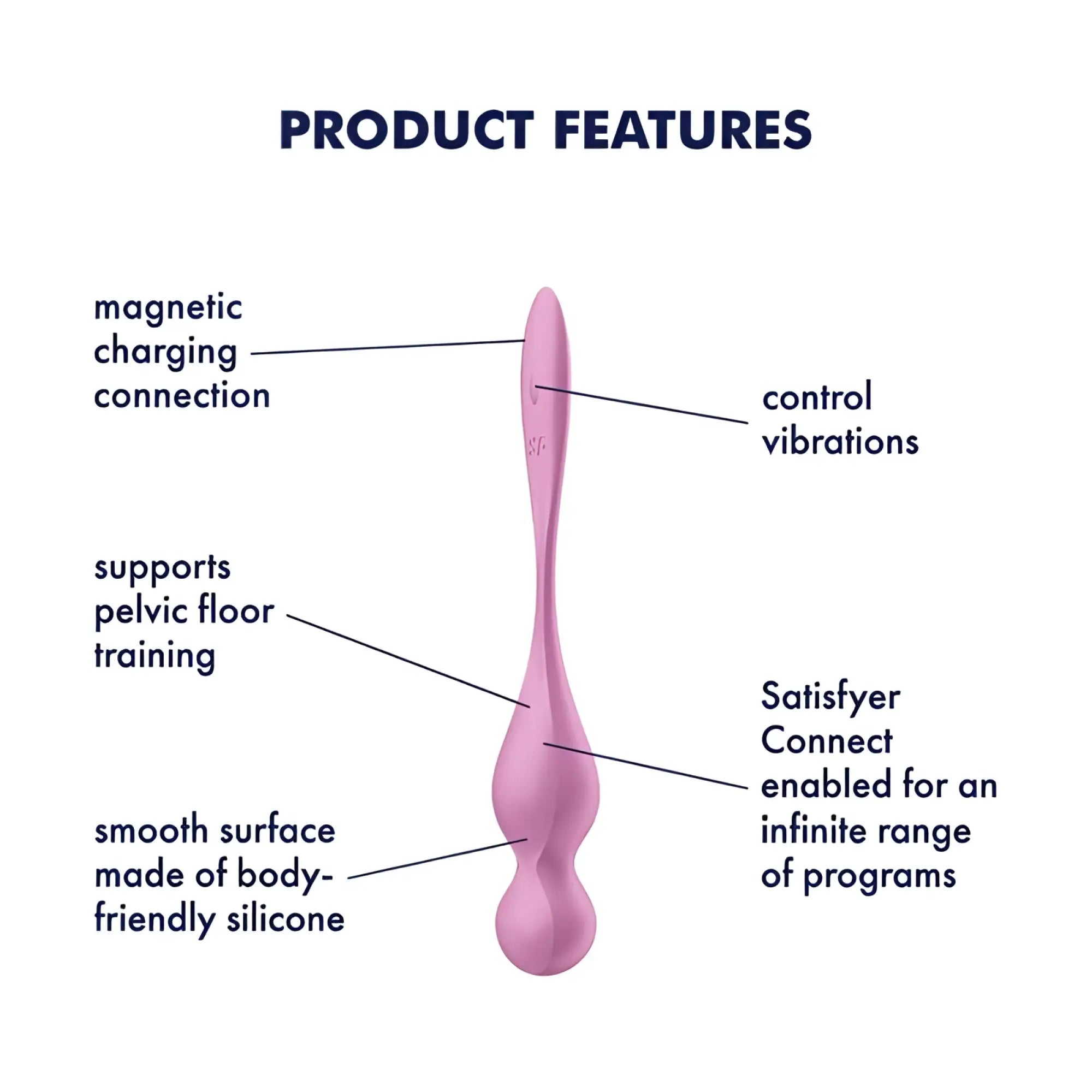 Pink silicone satisfyer love birds 1 kegel pelvic floor trainer with sleek ergonomic design and magnetic charging connection