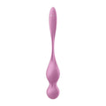 Pink silicone kegel pelvic floor trainer with smooth elongated design and two circular buttons by Satisfyer