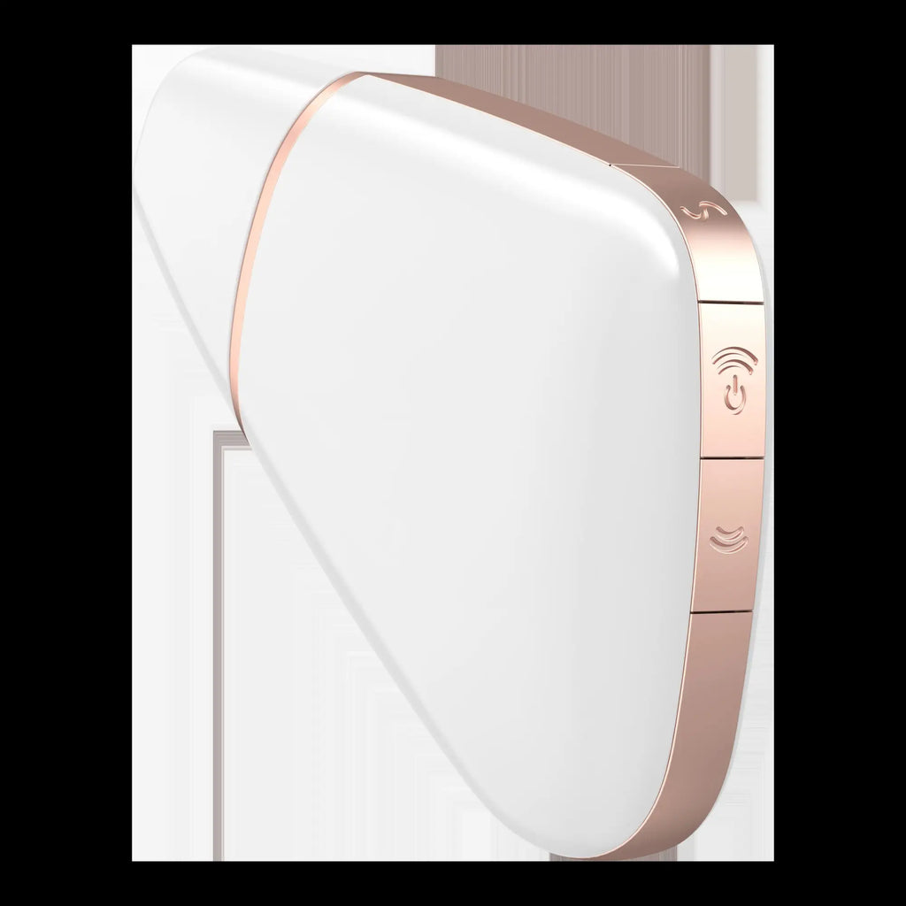 Satisfyer Satisfyer Love Triangle white sleek wireless charging pad with rose gold metallic accents and minimalist design