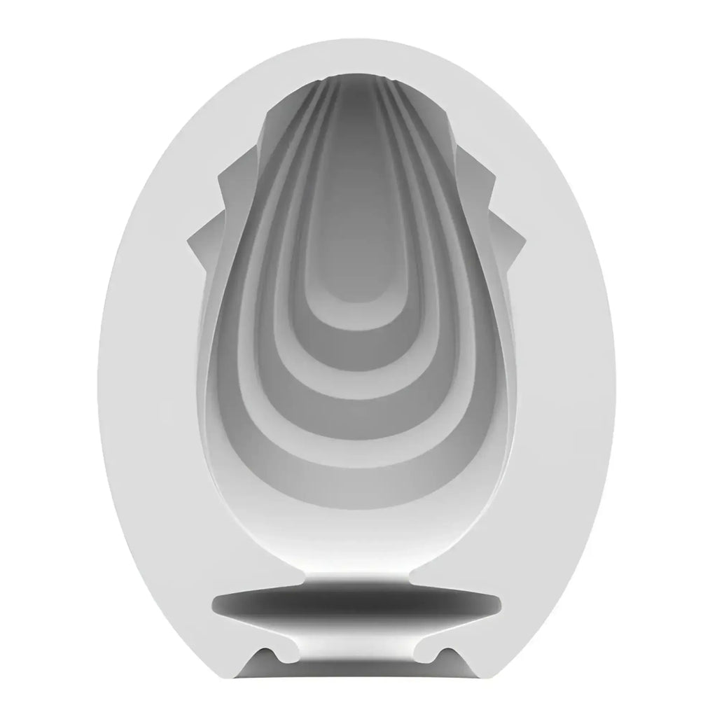 White silicone egg-shaped mold with concentric ridges and flared base for satisfyer masturbator egg savage