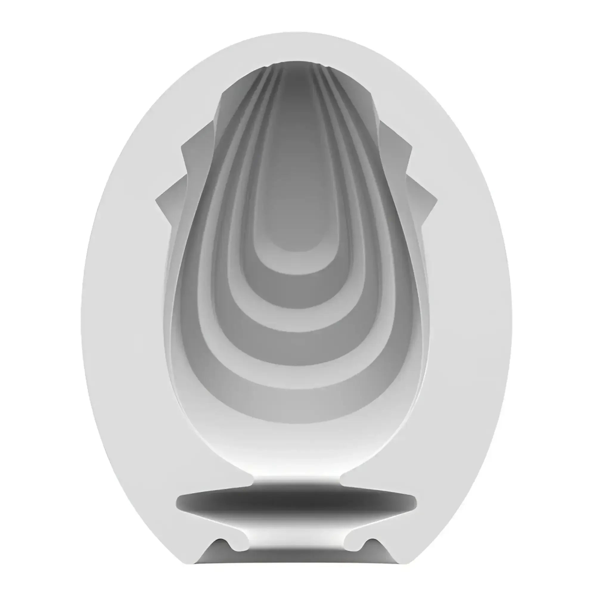 White silicone egg-shaped mold with concentric ridges and flared base for satisfyer masturbator egg savage