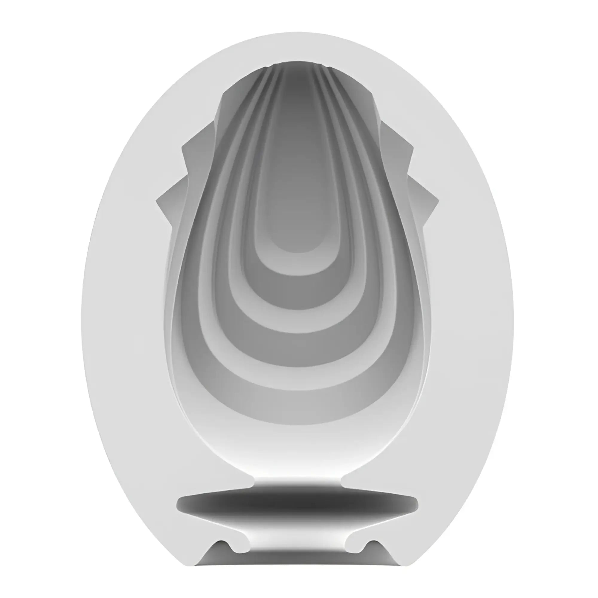 White silicone egg-shaped mold with concentric ridges and flared base for satisfyer masturbator egg savage