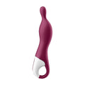 Satisfyer a-mazing 1 vibrator berry in deep burgundy with white ergonomic grip and silver base accent