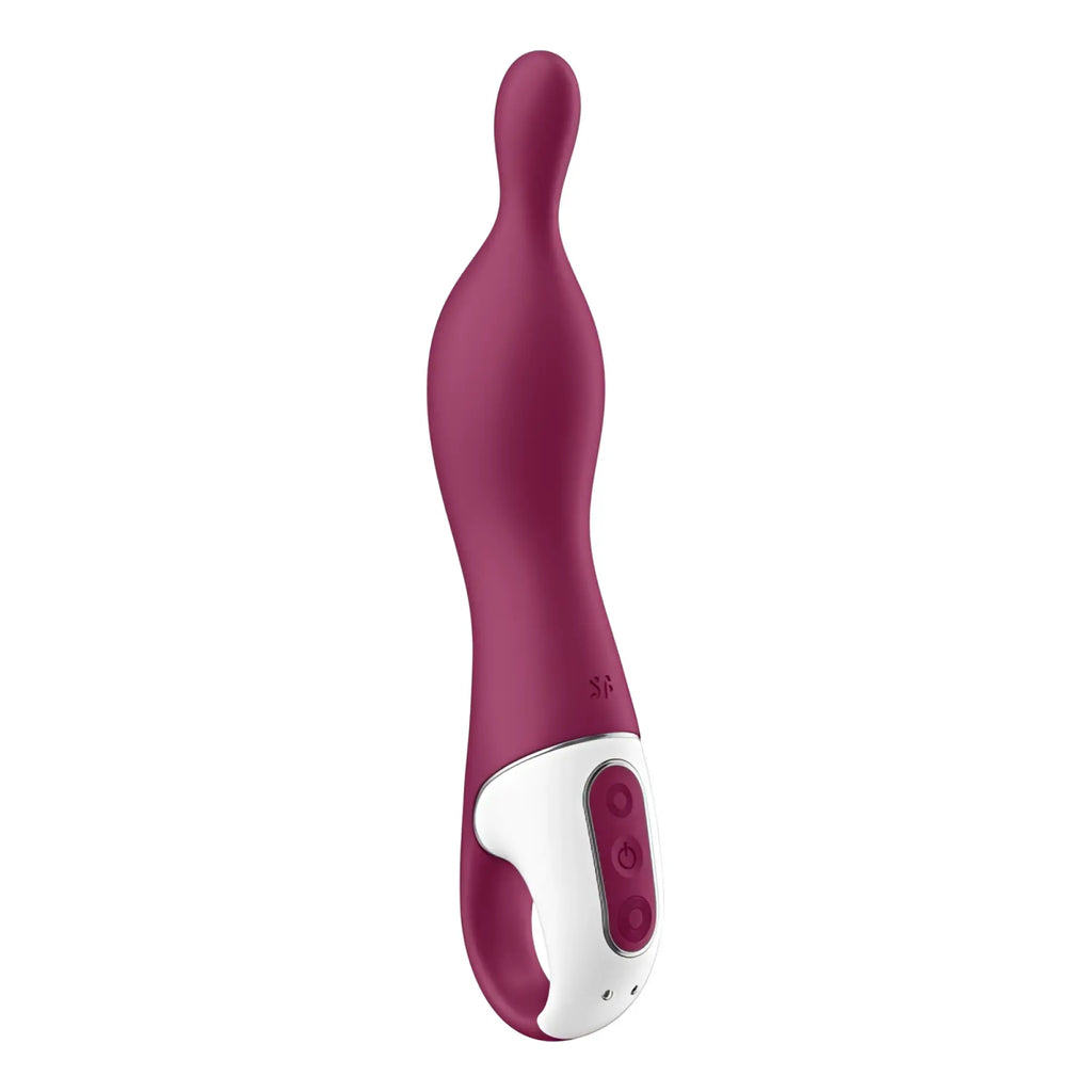 Satisfyer A-mazing 1 vibrator berry in magenta with smooth curved design and white control panel with three buttons