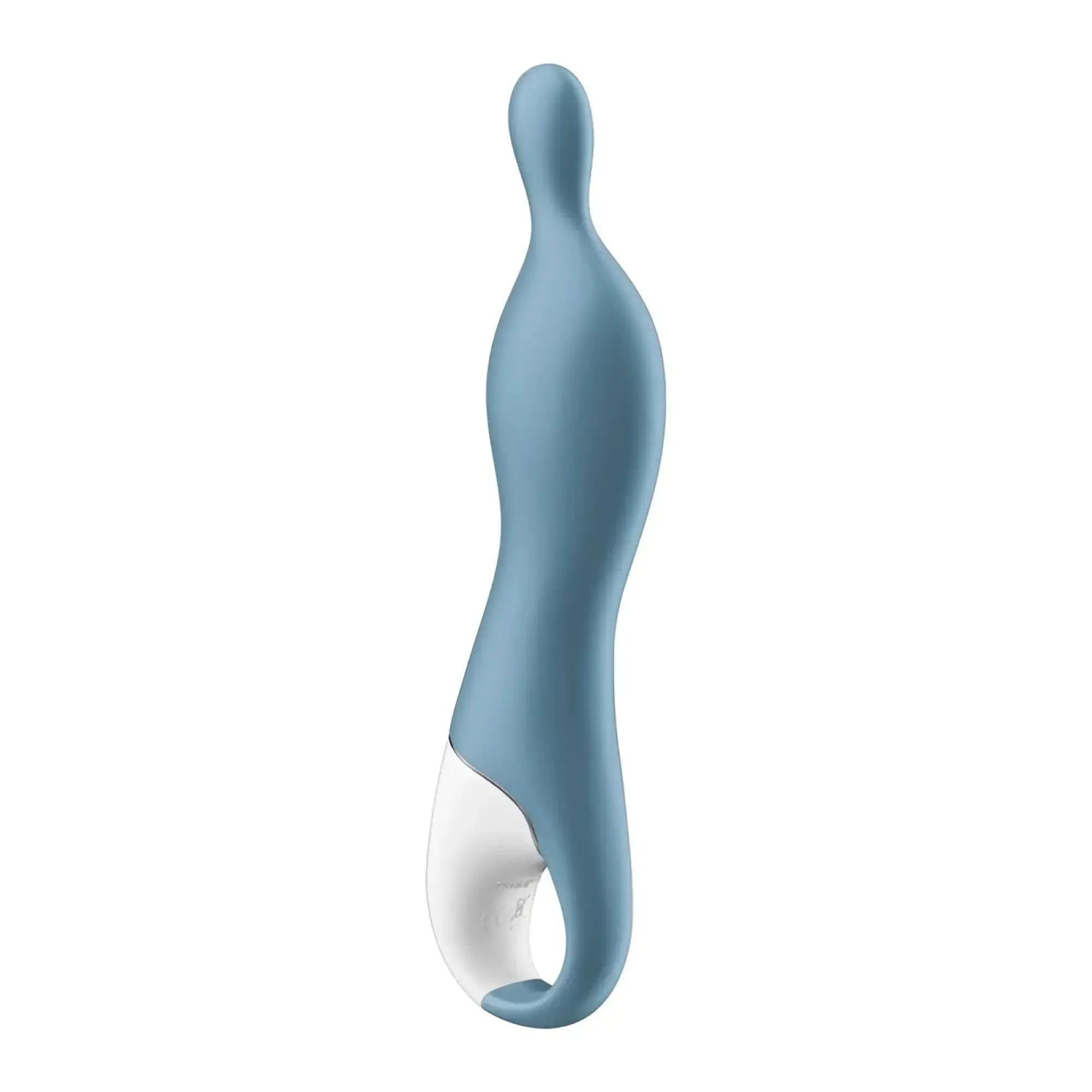 Satisfyer A-mazing 1 vibrator in blue is a sleek light blue and white silicone pleasure device with a smooth ergonomic design