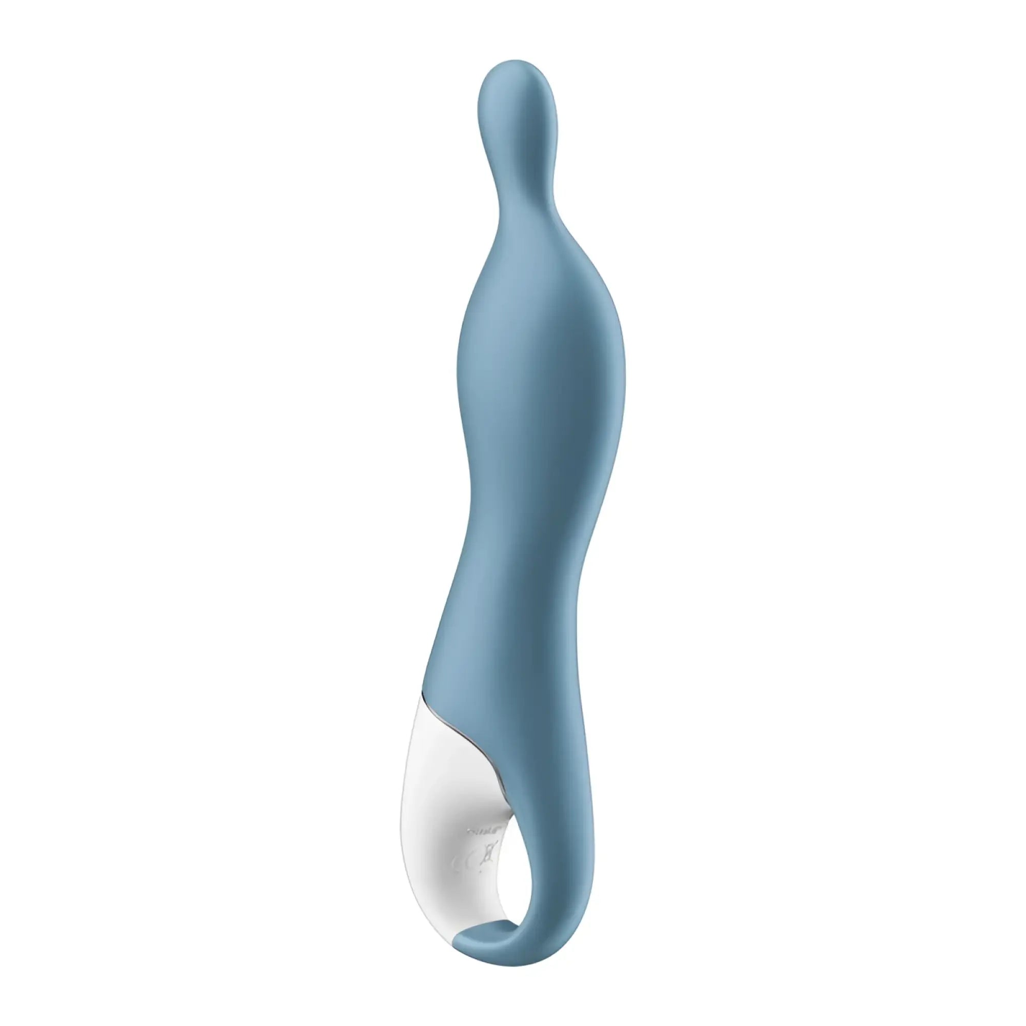 Satisfyer A-mazing 1 vibrator in blue is a sleek light blue and white silicone pleasure device with a smooth ergonomic design
