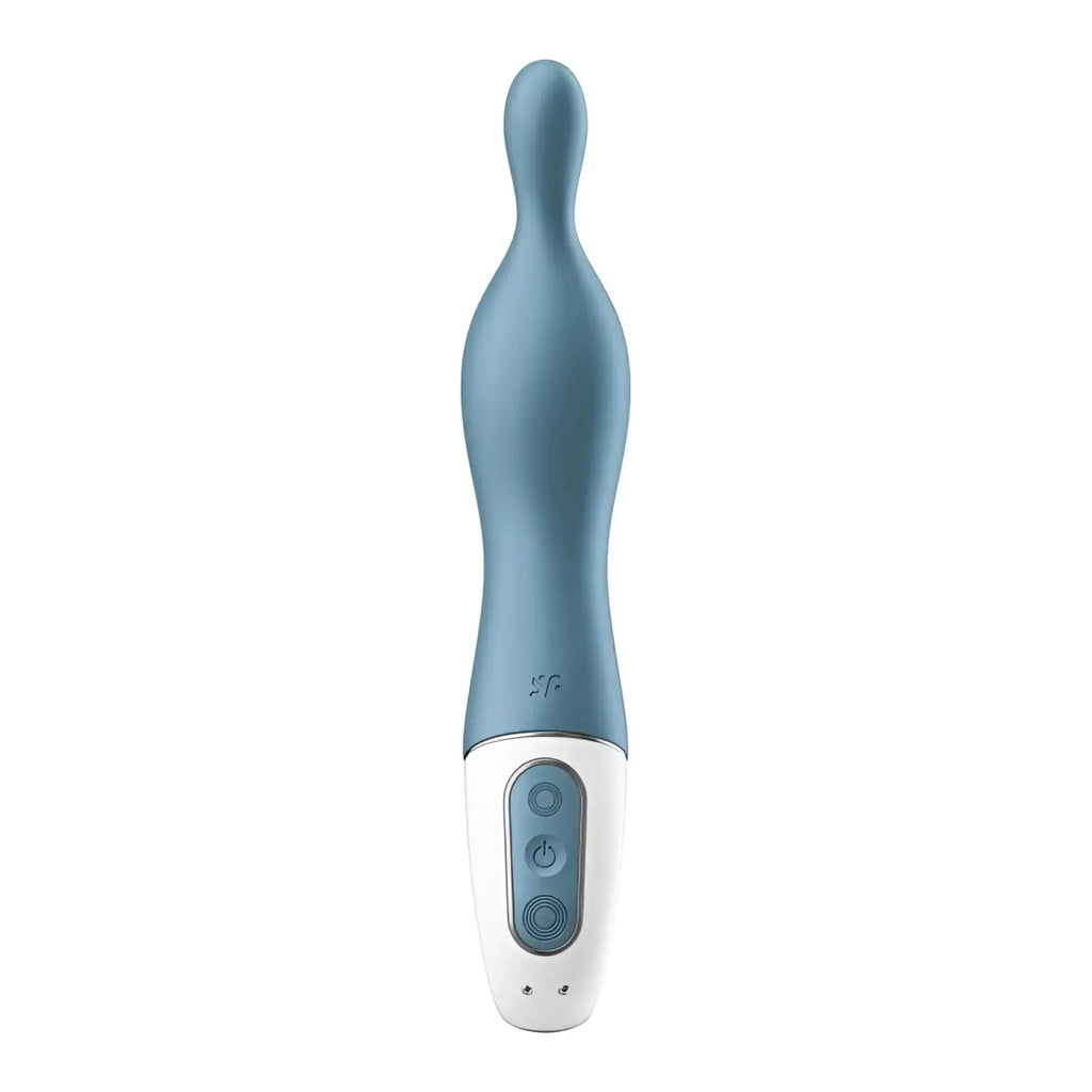 Satisfyer a-mazing 1 vibrator blue with sleek matte blue and white silicone vibrato wand and ergonomic curved design