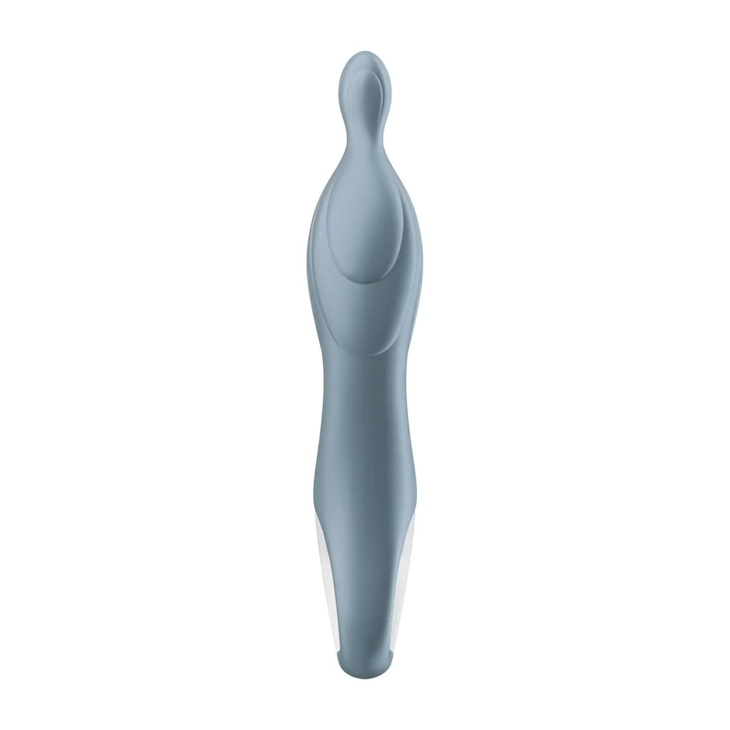 Satisfyer A-mazing 2 vibrator grey sleek matte silicone toy with smooth ergonomic design and white accents at the base