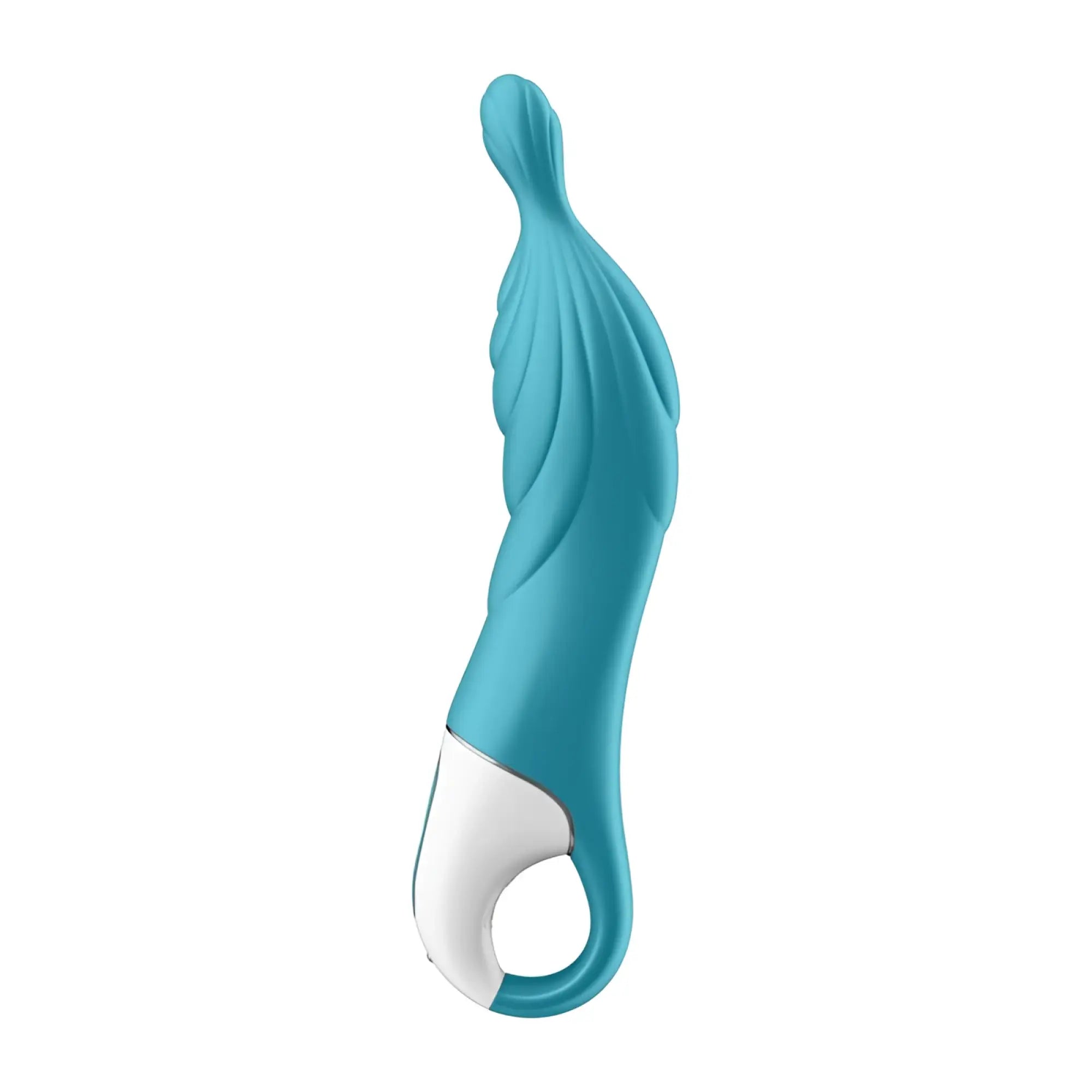 Satisfyer A-mazing 2 vibrator turquoise with teal and white silicone and a curved ergonomic design