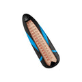 Black and blue satisfyer men sleeve chambers of pleasure with translucent beige ridged segmented interior made of plastic